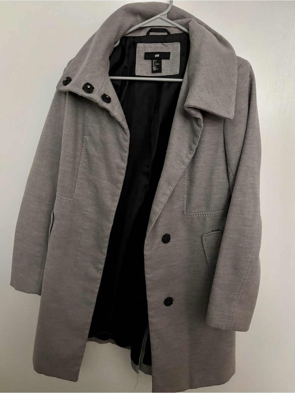 H&M Women's Light Gray Long Winter Pea Coat